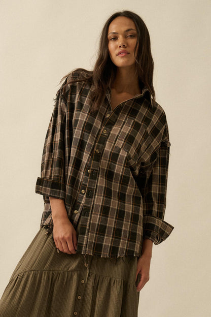 Tartan Threads Plaid Raw-Edge Button-Up Shirt