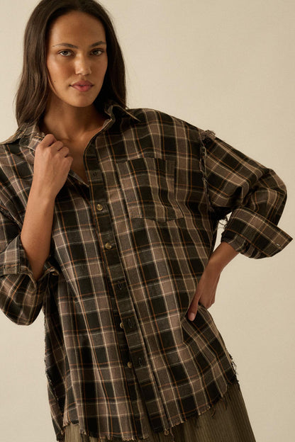Tartan Threads Plaid Raw-Edge Button-Up Shirt