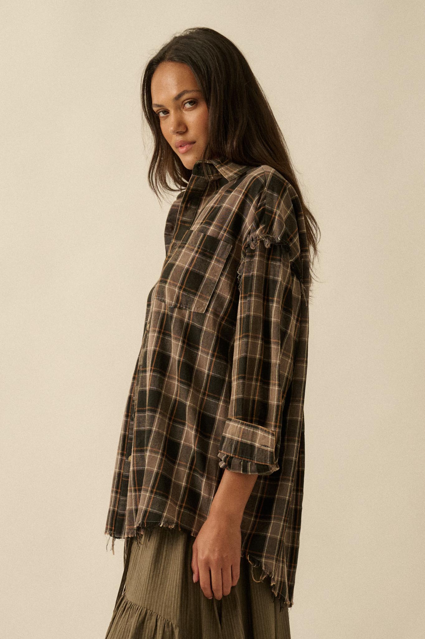 Tartan Threads Plaid Raw-Edge Button-Up Shirt