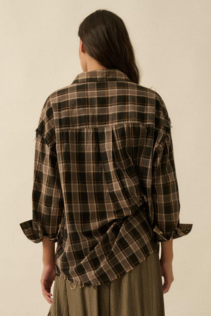 Tartan Threads Plaid Raw-Edge Button-Up Shirt