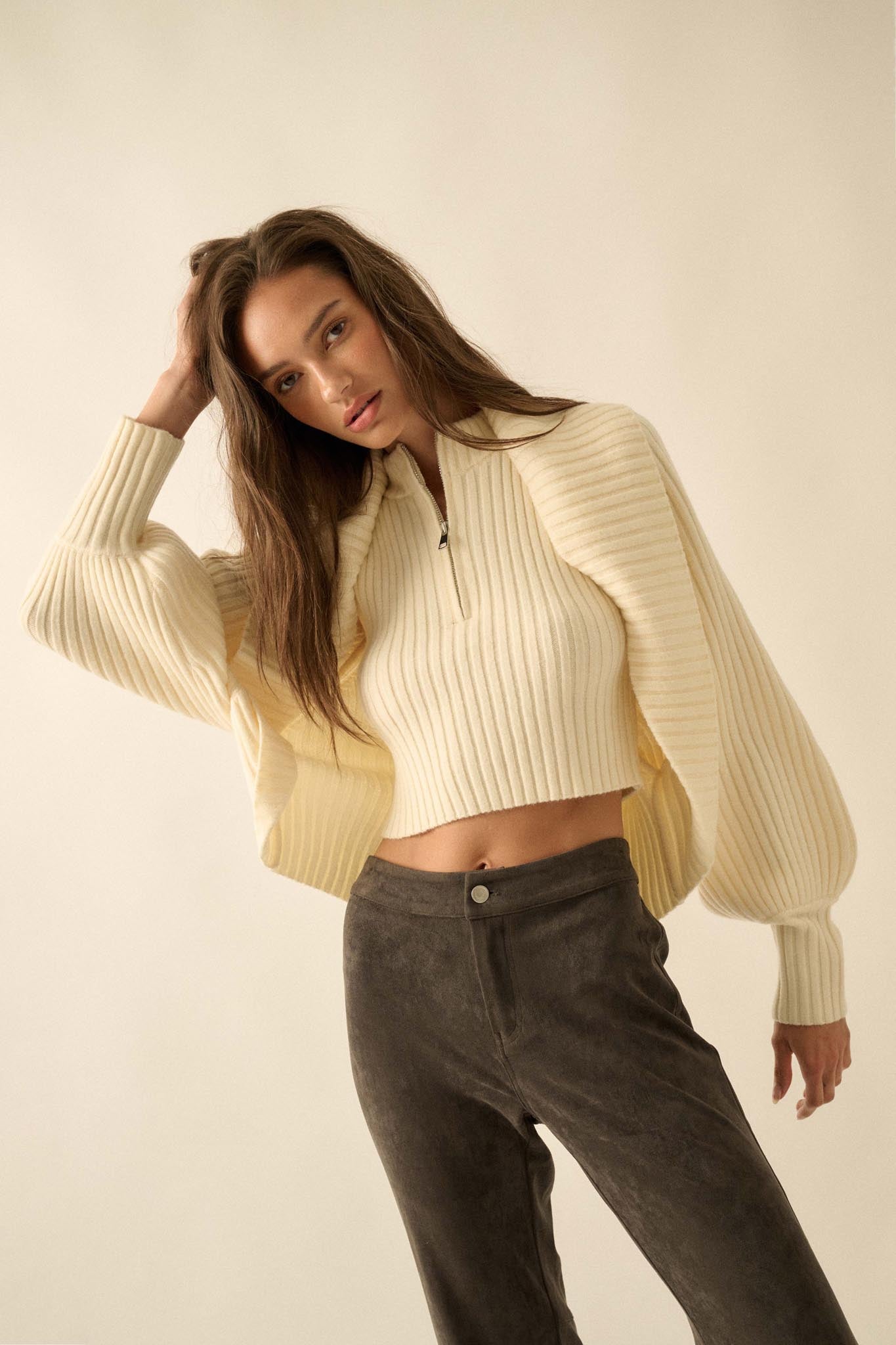 Way of Life Rib-Knit Shrug and Sleeveless Crop Top