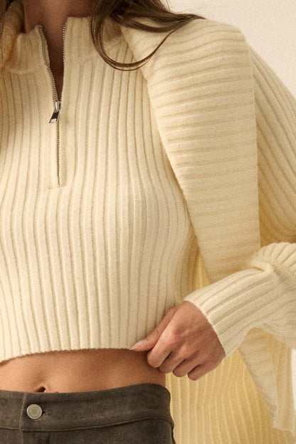 Way of Life Rib-Knit Shrug and Sleeveless Crop Top