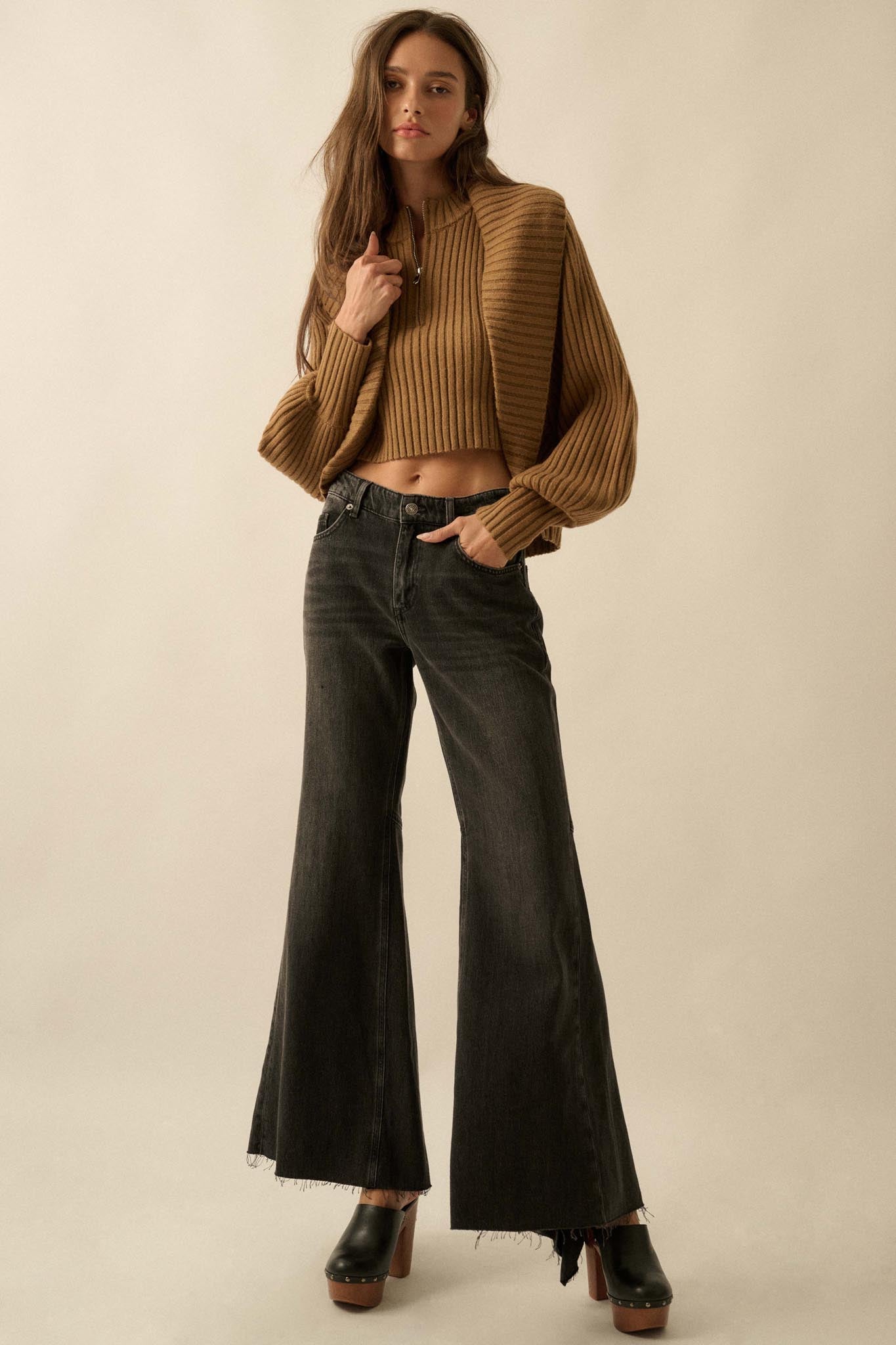 Way of Life Rib-Knit Shrug and Sleeveless Crop Top