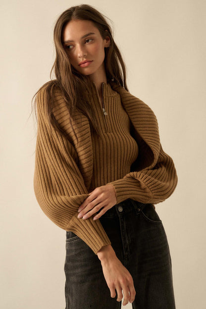 Way of Life Rib-Knit Shrug and Sleeveless Crop Top
