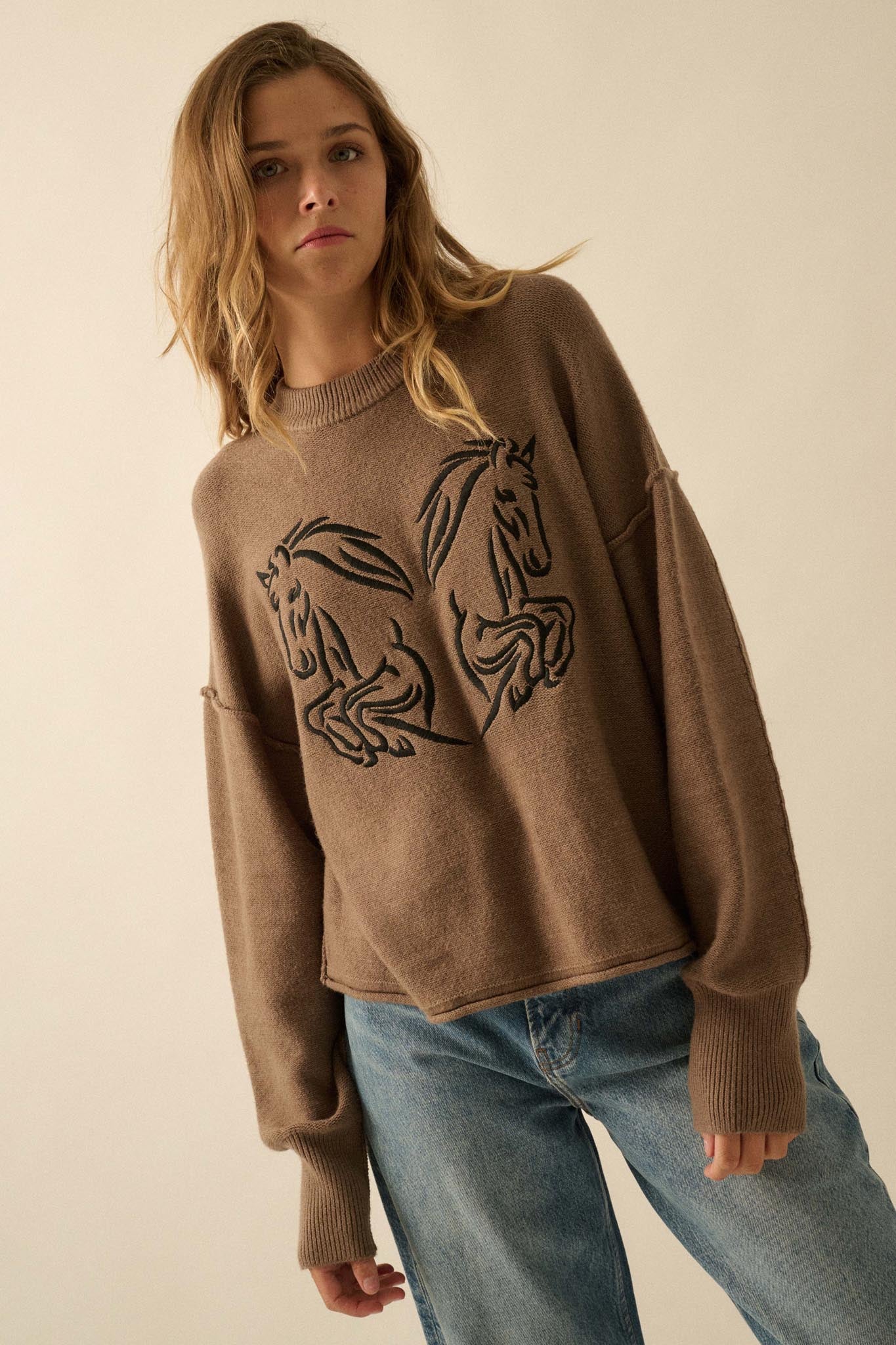 Untamed Heart Horse-Embroidered Sweater