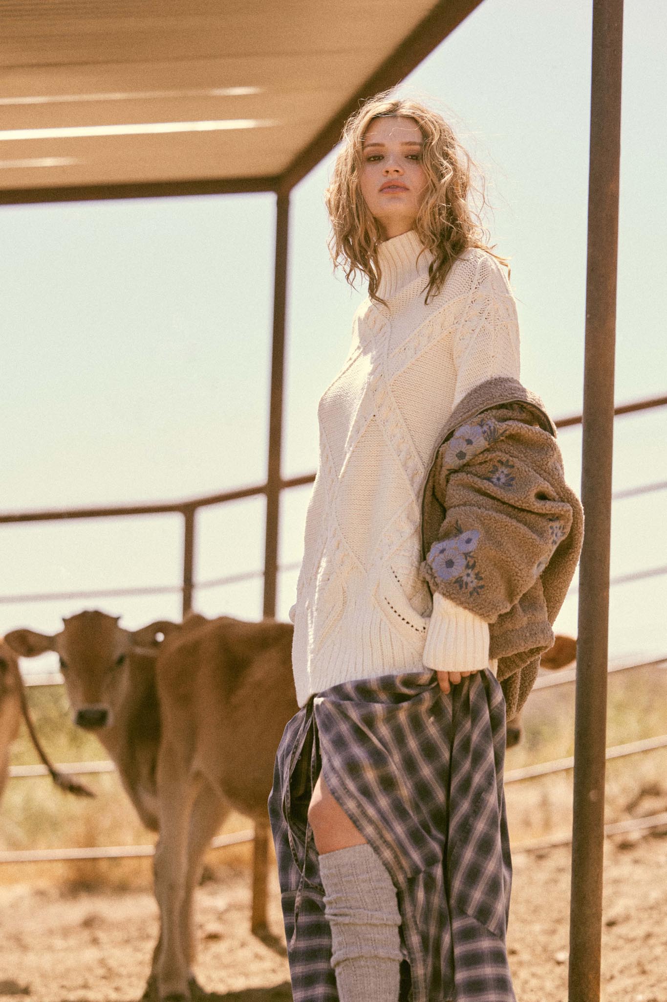 Twist Ending Oversize Cable Knit Mock-Neck Sweater