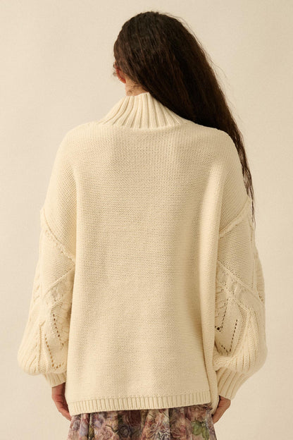 Twist Ending Oversize Cable Knit Mock-Neck Sweater