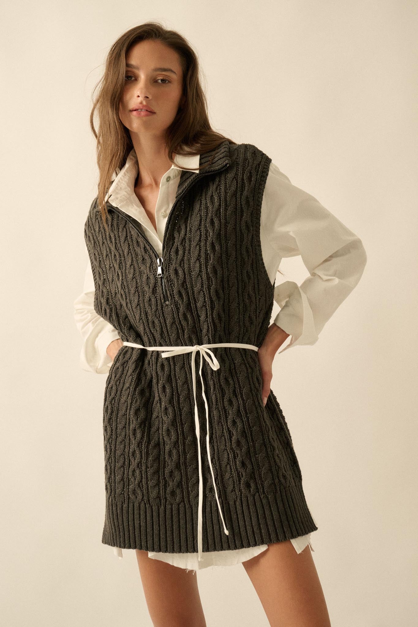 Twist of Fate Cable Knit Oversize Sweater Vest