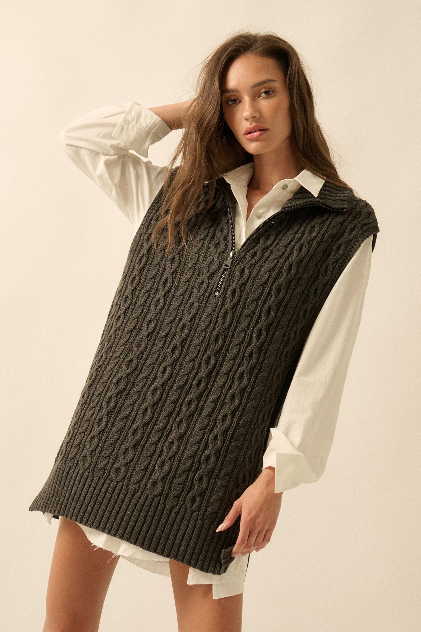 Twist of Fate Cable Knit Oversize Sweater Vest