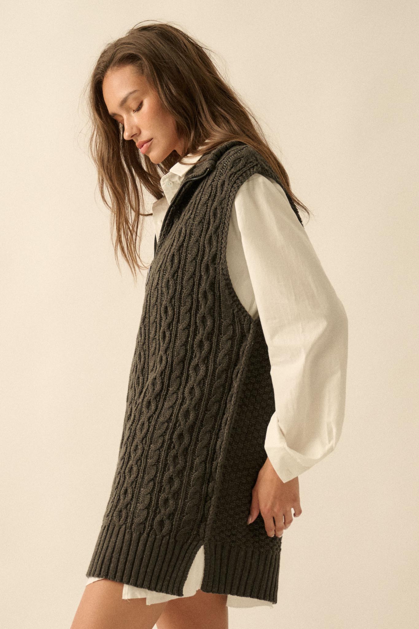 Twist of Fate Cable Knit Oversize Sweater Vest