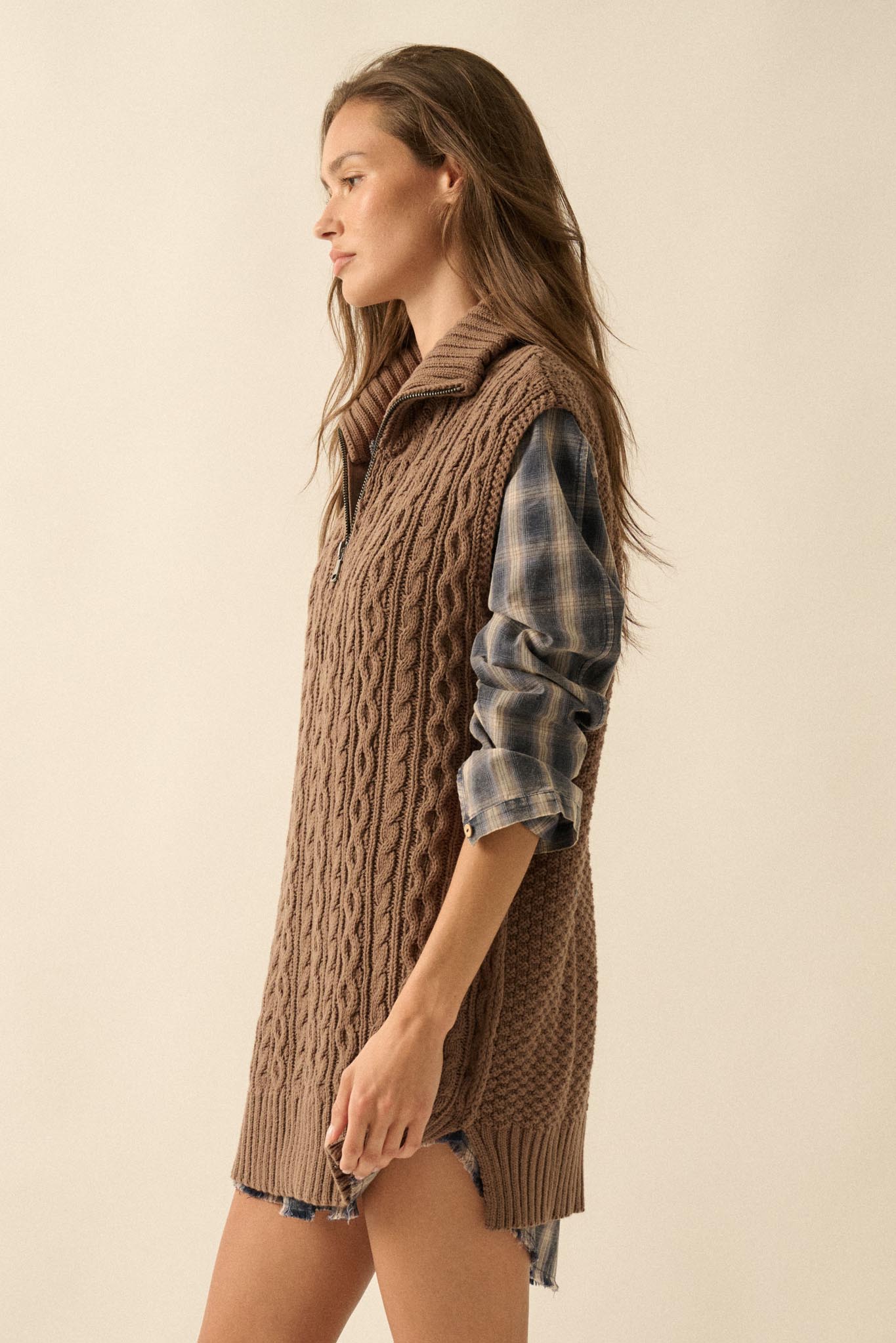 Twist of Fate Cable Knit Oversize Sweater Vest
