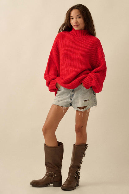 Time Goes By Crochet-Knit Mock-Neck Sweater