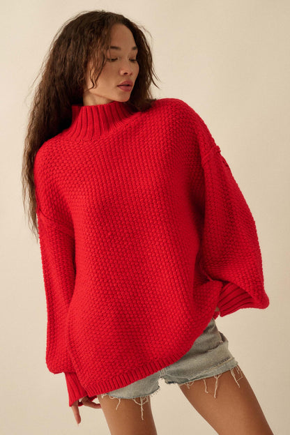 Time Goes By Crochet-Knit Mock-Neck Sweater
