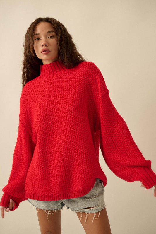 Time Goes By Crochet-Knit Mock-Neck Sweater