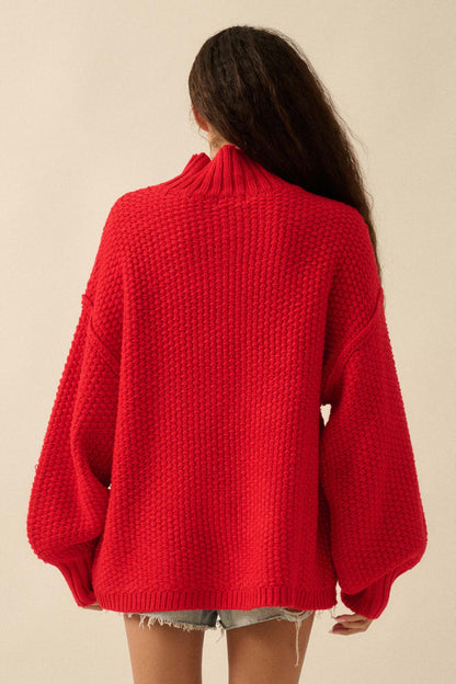 Time Goes By Crochet-Knit Mock-Neck Sweater