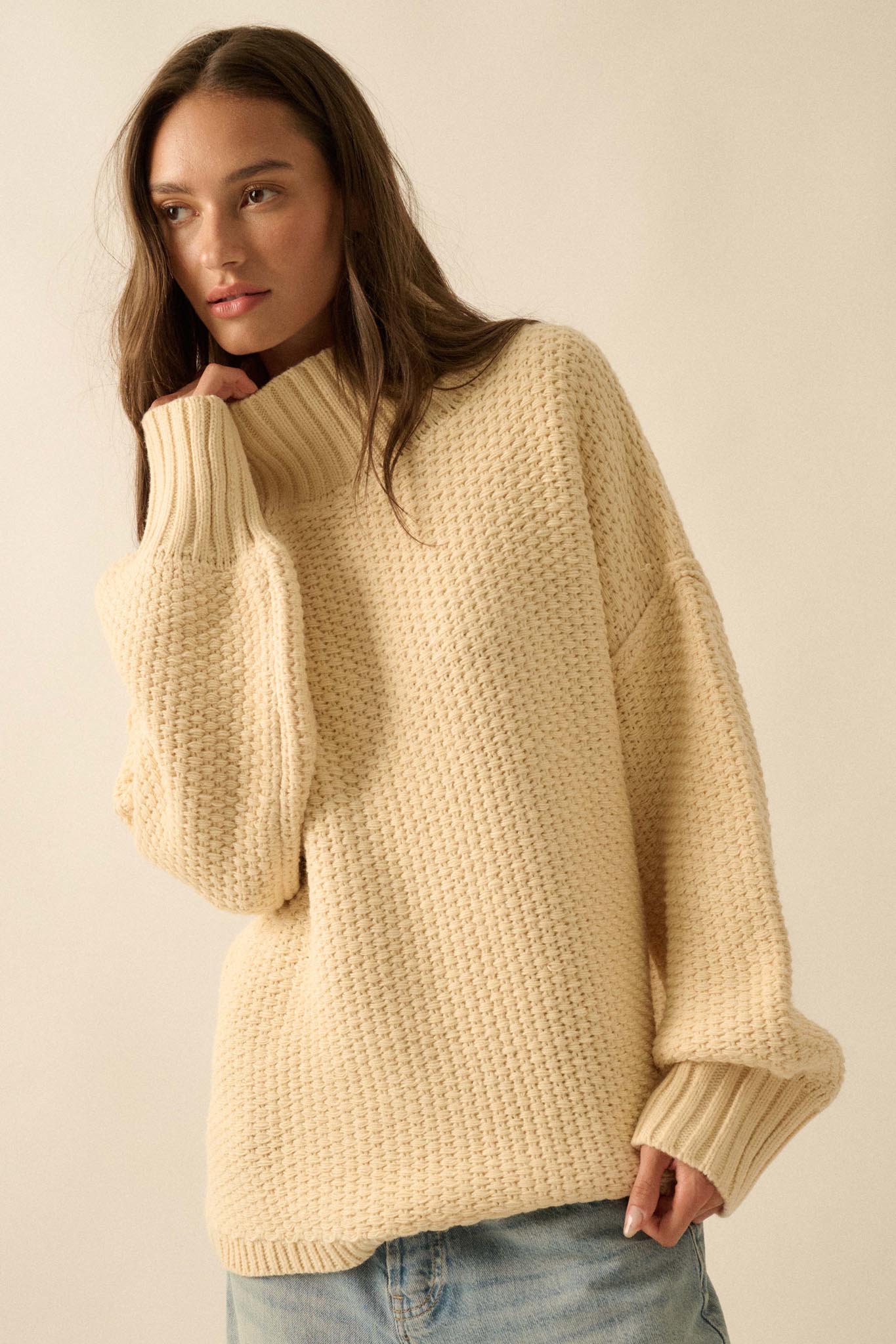Time Goes By Crochet-Knit Mock-Neck Sweater