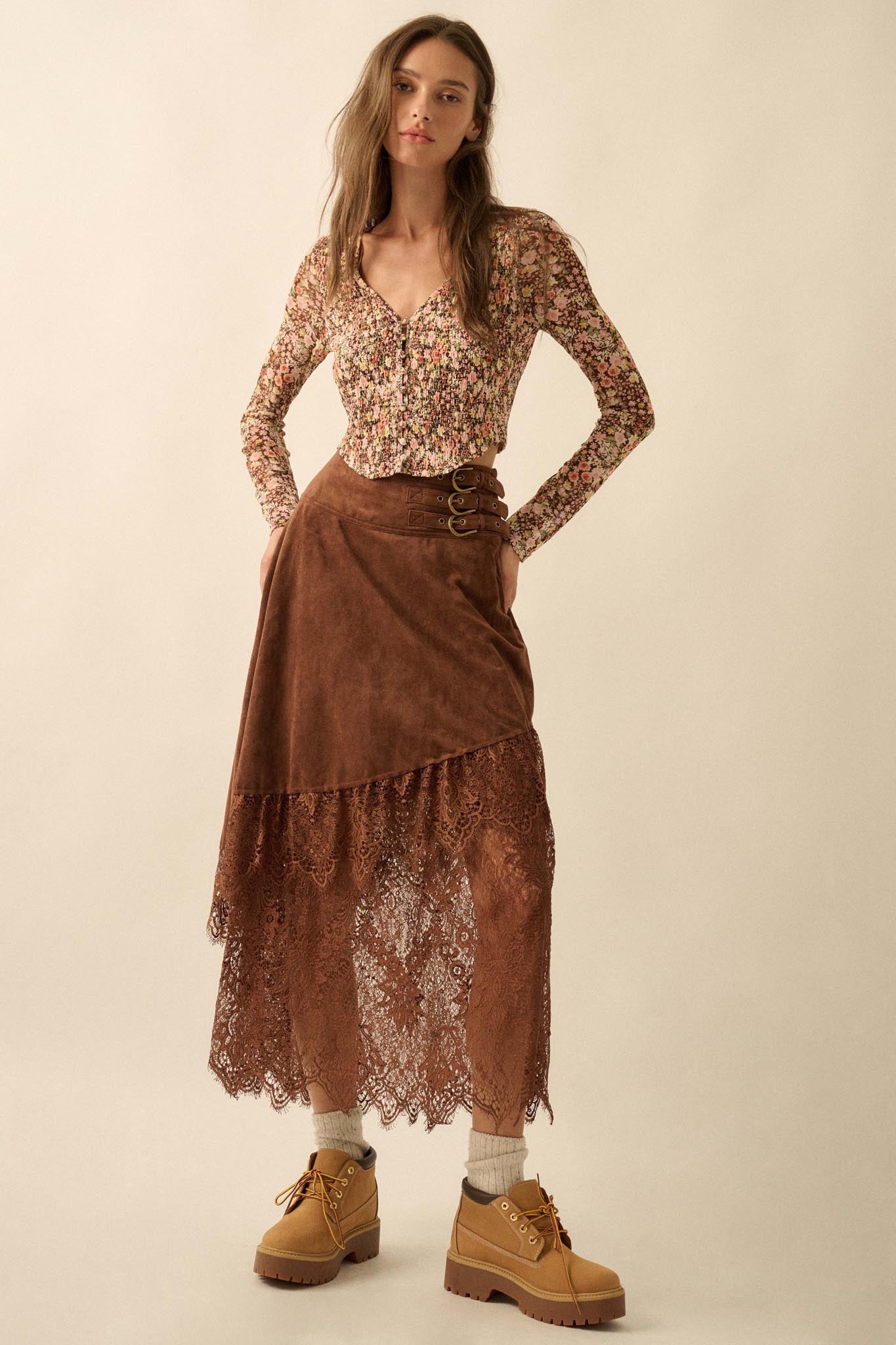 Wildflower Spirit Smocked Floral Mesh Corset Top