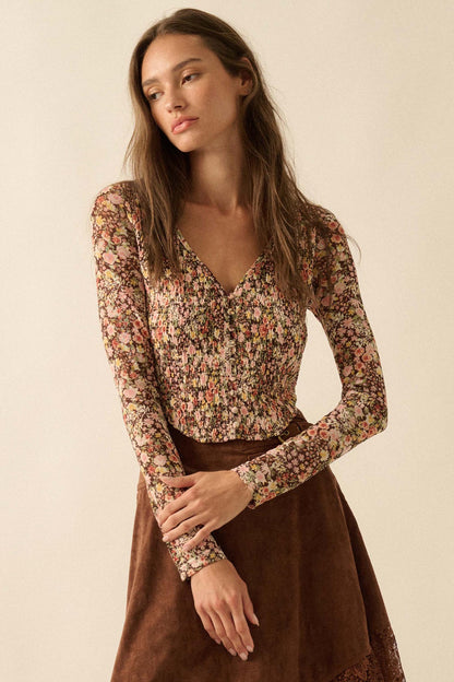 Wildflower Spirit Smocked Floral Mesh Corset Top