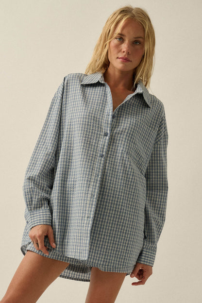 Sunday Funday Plaid Seersucker Button-Up Shirt