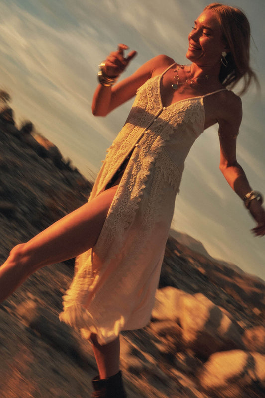 Up in the Air Cotton Gauze and Lace Maxi Top