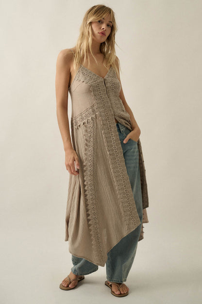 Up in the Air Cotton Gauze and Lace Maxi Top