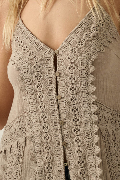 Up in the Air Cotton Gauze and Lace Maxi Top