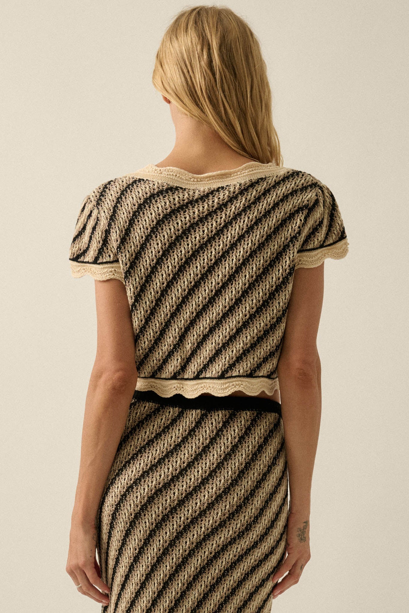 Summer Love Striped Crochet-Knit Tie-Front Top