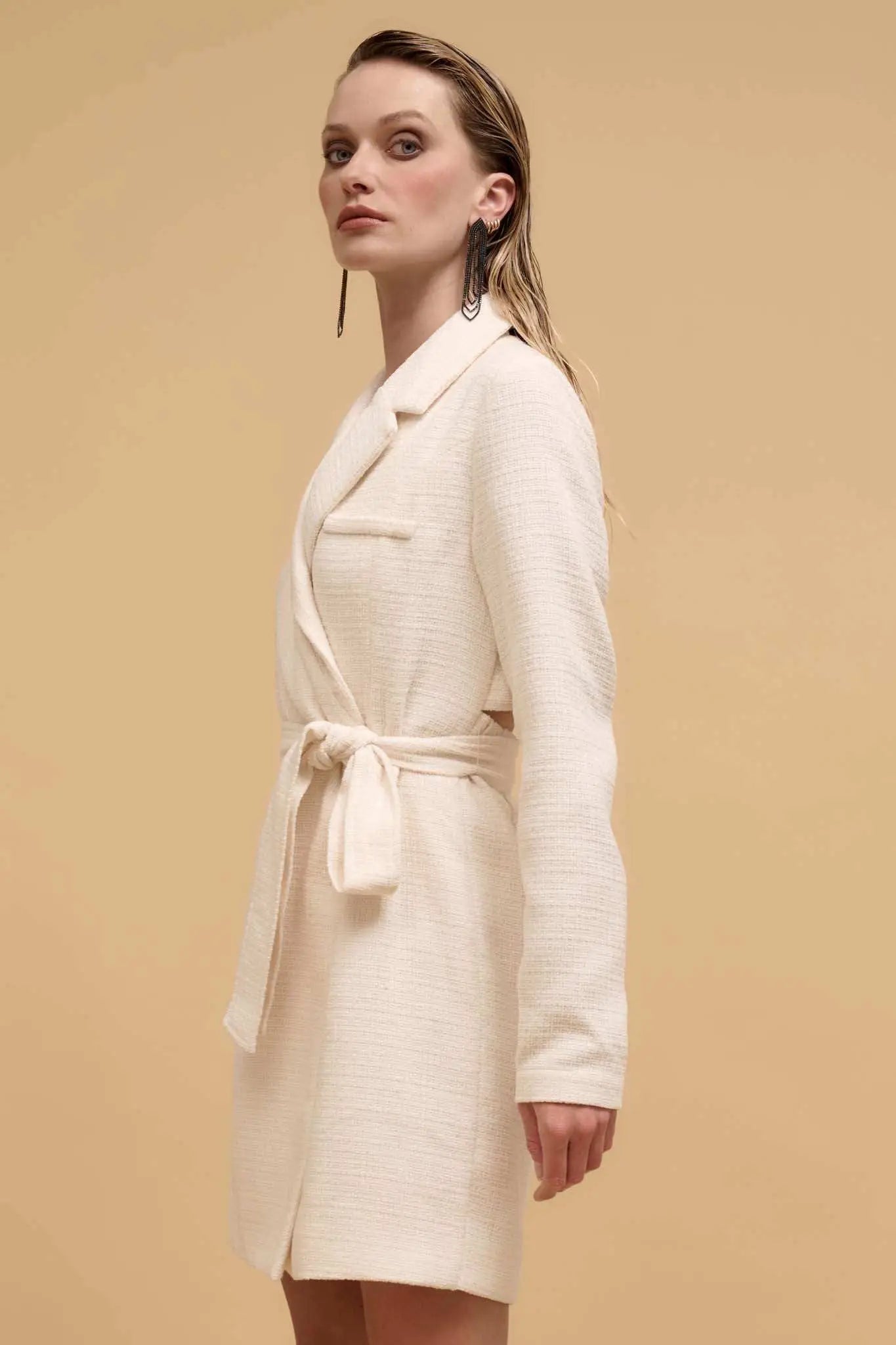 Working Late Tweed Belted Blazer Mini Dress