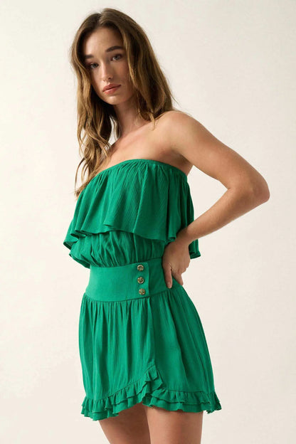 Summer Sizzle Ruffled Crepe Strapless Mini Dress