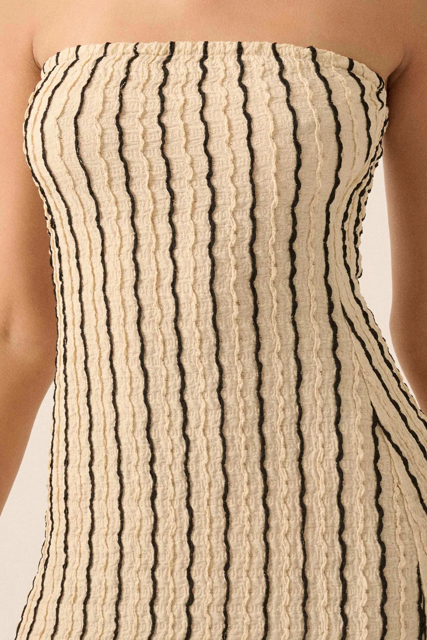 Whispering Waves Striped Knit Strapless Maxi Dress