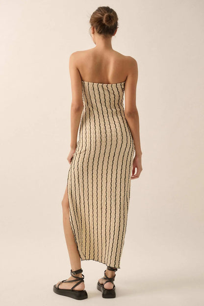 Whispering Waves Striped Knit Strapless Maxi Dress