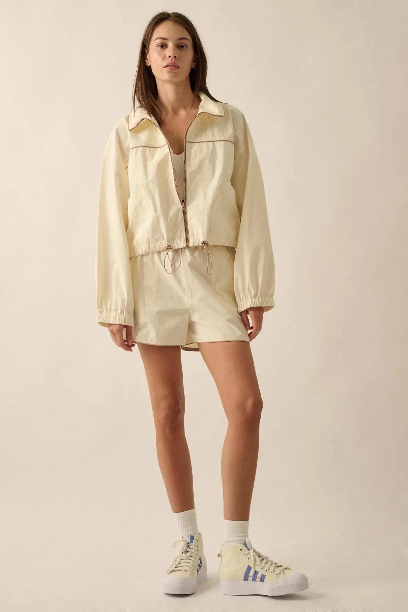 Zip to It Piping-Trim Drawstring Jacket