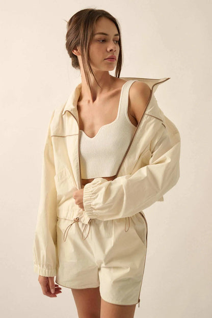 Zip to It Piping-Trim Drawstring Jacket