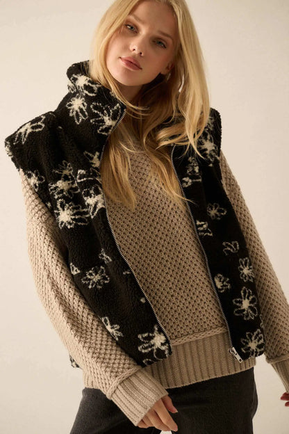 Winter Garden Floral-Print Sherpa Fleece Vest