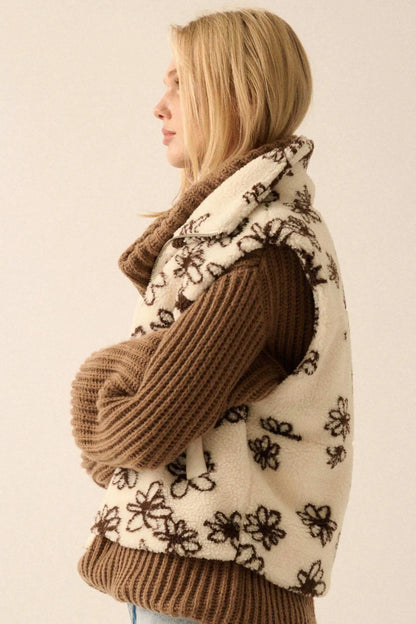 Winter Garden Floral-Print Sherpa Fleece Vest
