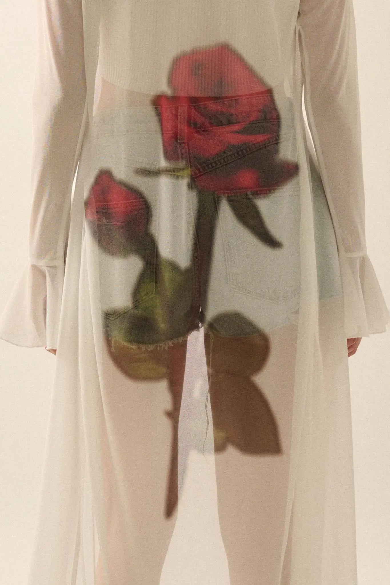 Wild Rose Mesh Back-Print Duster Kimono Cardigan