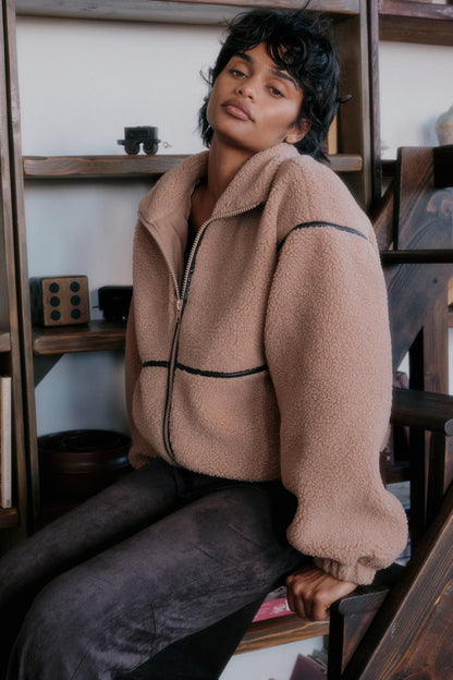 Warming Up Sherpa Fleece Zip-Front Jacket