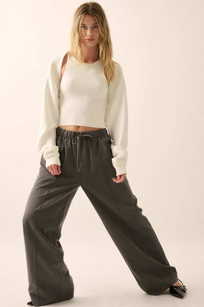 Step Above Twill Wide-Leg Drawstring Pants