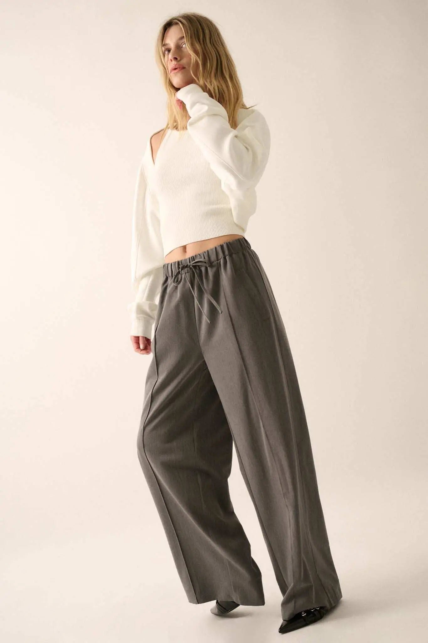 Step Above Twill Wide-Leg Drawstring Pants