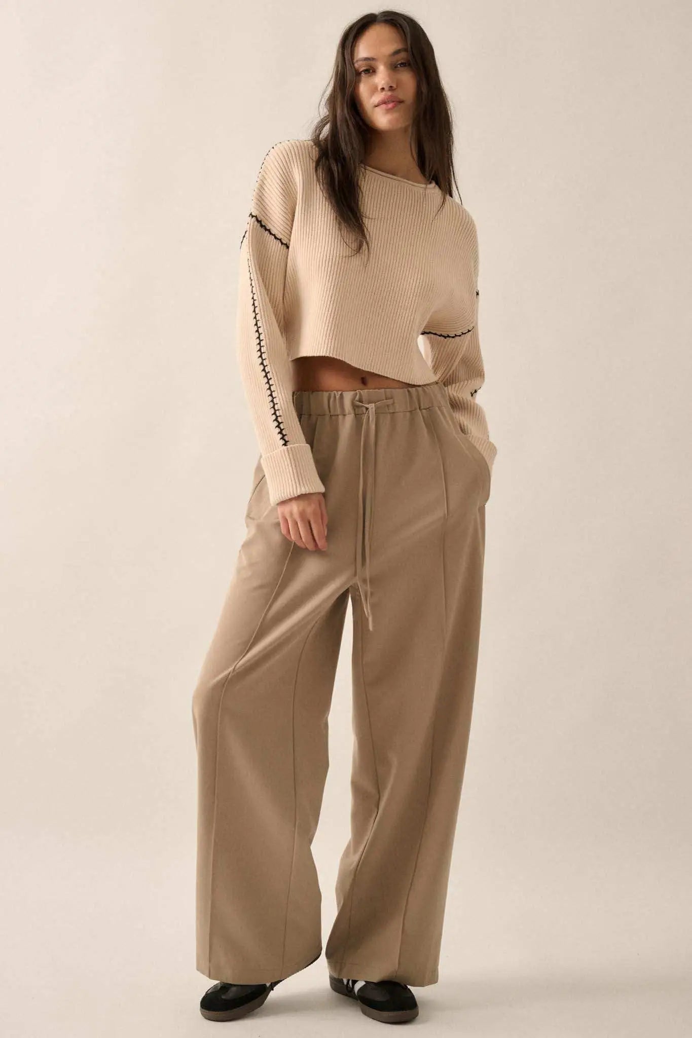 Step Above Twill Wide-Leg Drawstring Pants