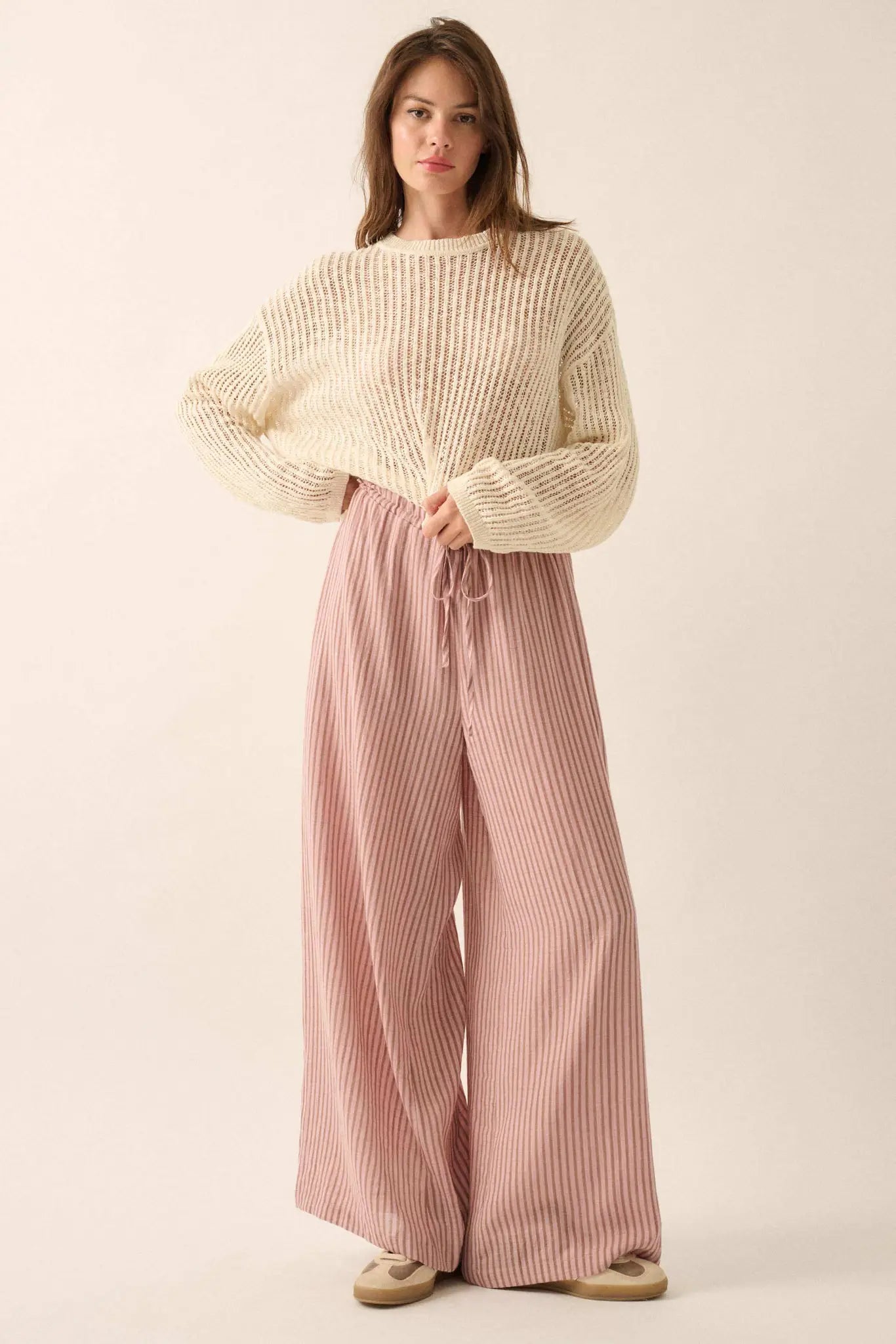 Stroll Goals Striped Wide-Leg Drawstring Pants