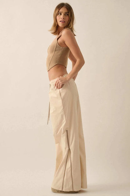 Zip It Up Side-Zip Wide-Leg Drawstring Pants