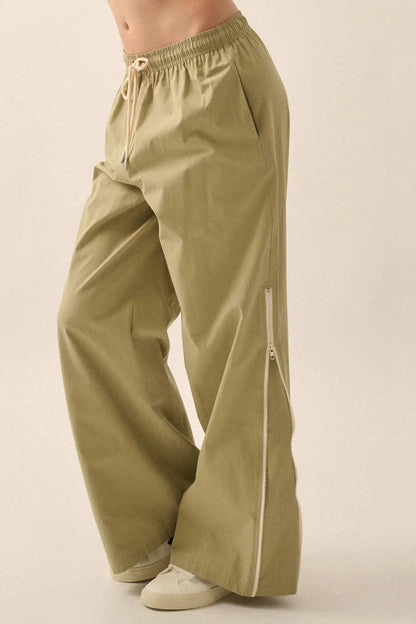 Zip It Up Side-Zip Wide-Leg Drawstring Pants