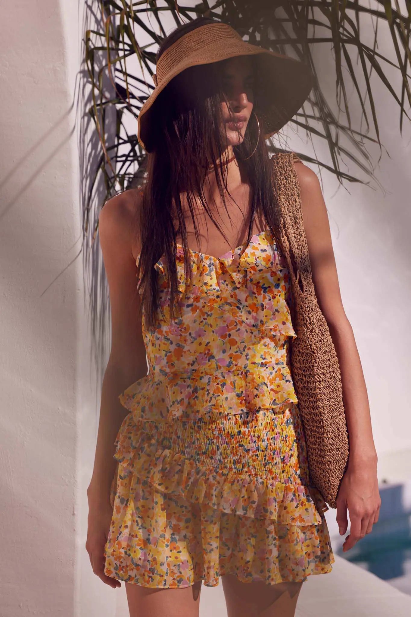 Sun Lover Smocked Floral Chiffon Ruffled Mini Skirt