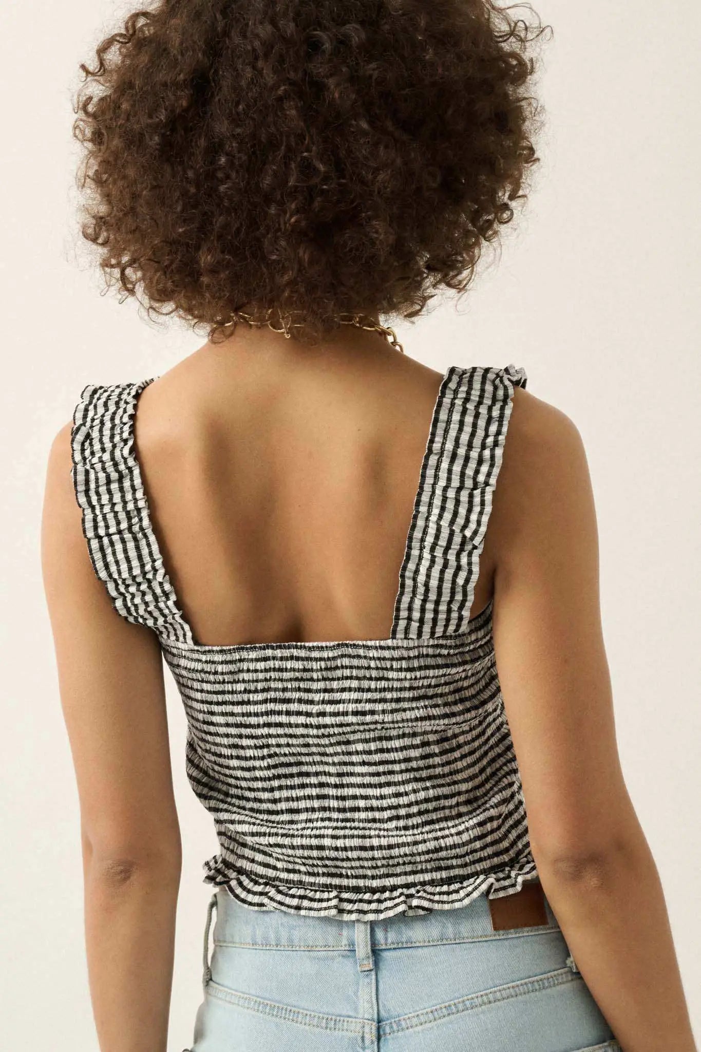Sweet Shop Smocked Gingham Cropped Tank Top