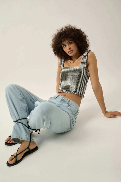 Sweet Shop Smocked Gingham Cropped Tank Top