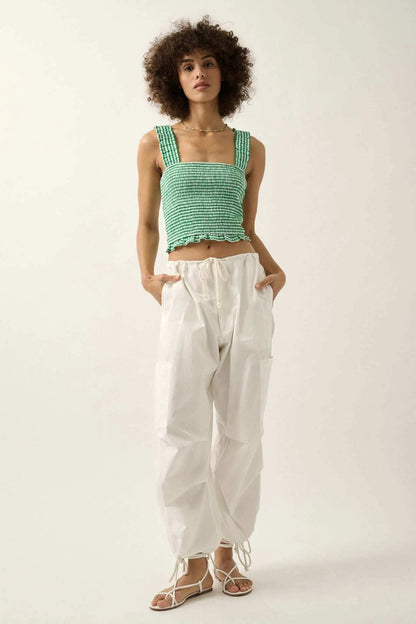 Sweet Shop Smocked Gingham Cropped Tank Top