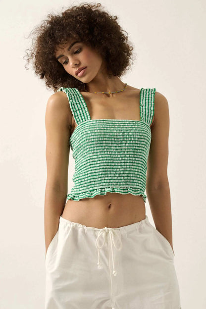 Sweet Shop Smocked Gingham Cropped Tank Top