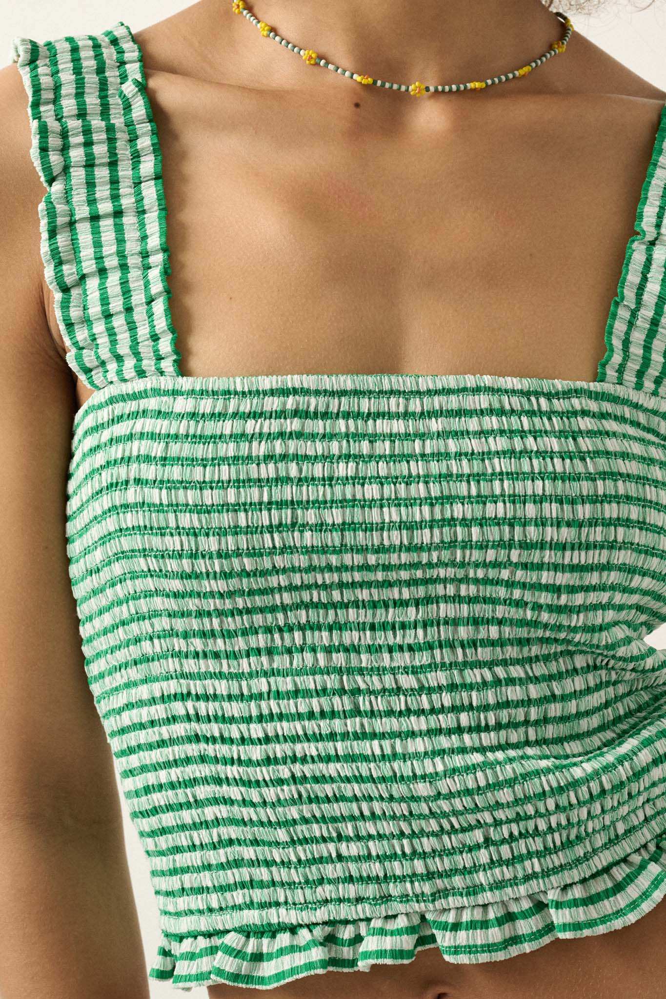 Sweet Shop Smocked Gingham Cropped Tank Top