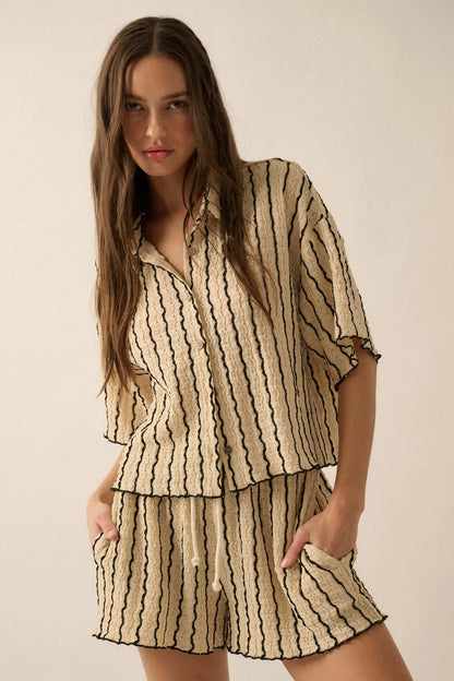 Waves Calling Striped Knit Button-Front Camp Shirt
